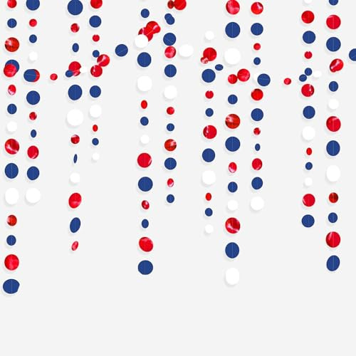 16 m Girlanden für Partys, Marineblau, Rot und Weiß, gepunktet, Papier, für Frankreich, Nationalfeiertag, Abschlussfeier, Festival-Dekoration