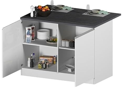 Produce Shop Isla Central para Cocina Moderna 2 Puertas Mesa de Madera 125x90x90cm Deer - Blanco - Gris