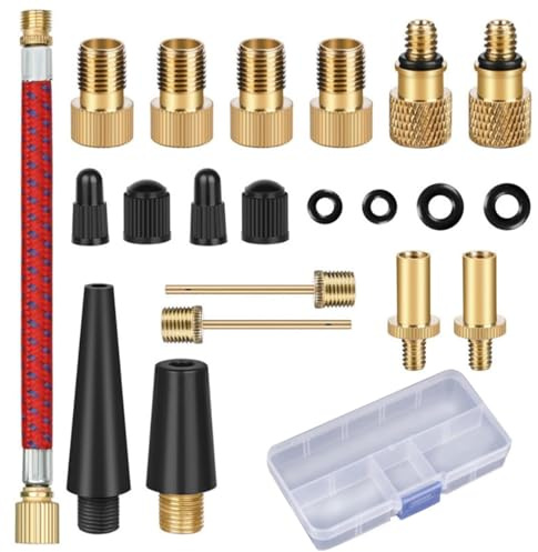 21 Pcs Bike Valve Adapter DV/AV/SV Set, Bicycle Valve Adapter Kit Bicycle Pump Adapter with Ball Pump Needle, Caps for Presta Schrader Valve