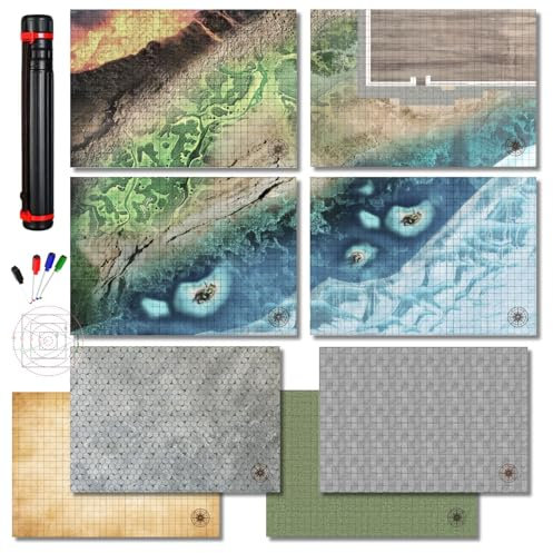 iPEAU|DND Map Starter Set Tabletop Mat 4 Dry Erase Boards 23×33 with 1 Grid&Hex RPG Battle Mat for Dungeon and Dragons Accessory Pathfinder& Warhammer Reusable Flexible GM Layout System Accessories