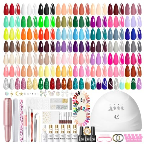 PEACECOLOR 83 Stück Gel Nägel Set mit Nagellampe und Nagelfräser | 55 Farben Nude Rosa Rot Grün Orange UV Nagellack Set mit Base Top Coat Nagelset Gelnägel Geschenke für Mädchen