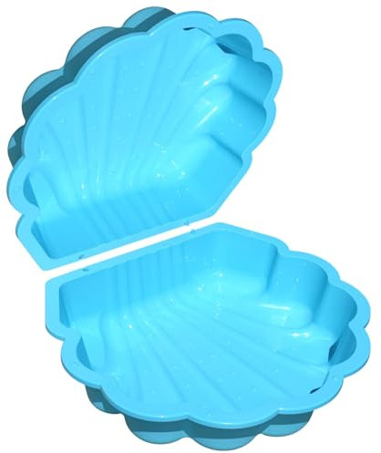 Wassermuschel Sandmuschel Sandkasten 2-teilig aus Kunststoff Muschel mit Deckel (türkis mit Seesterne)