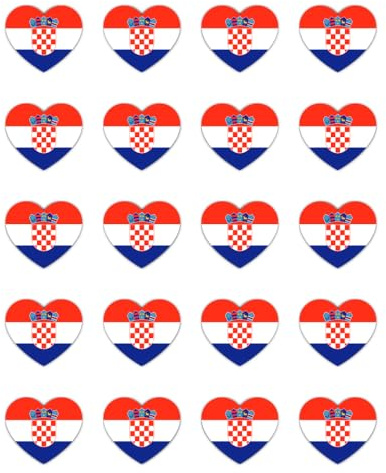 Aufkleber: 25 mm, 20 Stück - 20 Herz-Aufkleber Kroatien Flagge Vinyl 25 mm Set wasserfest langlebig