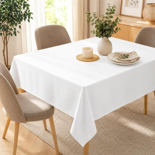 CozyHome&Living Tischdecke Weiß 140x220 cm Knitterarm Langlebig und Weich | Knitterarme Tischdecke, langlebig und weich, formstabil mit angenehmer Haptik für Esszimmer, Alltag und Familienfeste