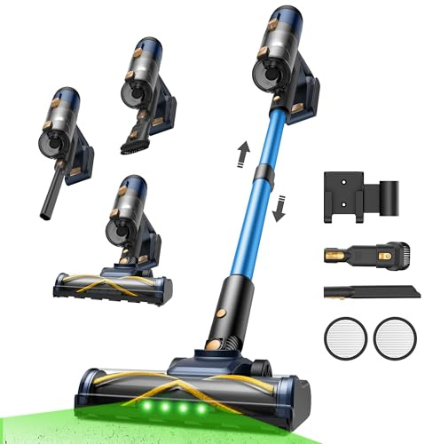 Vexilar Akku Staubsauger 50kPa/450W/50Min, Staubsauger Kabellos mit LED Display, Anti-Tangle-Bürste, Selbststehend, Ultraleicht, für Tierhaare/Teppiche/Hartböden/Auto