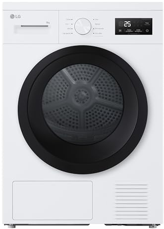 LG RNA1008NWK Asciugatrice Pompa di Calore 8 kg, Classe D, Asciugatura Delicata a Bassa Temperatura con Sensore, Serie A1, 8 Programmi, Cestello in Acciaio Galvanizzato, Bianco