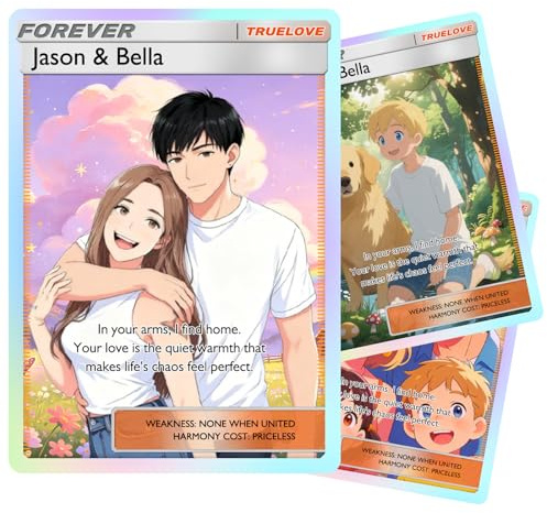 WolunLi Personalisierte Poke Karte mit Foto Namen/Text Individuell gestaltete Poke Porträt Karte Angepasste Trainer oder Charakter Karten zum Geburtstag Hochzeitsgeschenke Stil 2