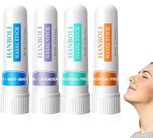 VRYNDH 4er-Pack Nasenstifte,wick inhalierstift, Aromatherapie-Nasenspray mit Minzduft, Inhalationsröhrchen für unterwegs zur Steigerung der Konzentration und Reinigung der Nasengänge
