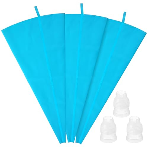 18 Inch Reusable Piping Bags 3-Pack Silicone Icing Bag Large Pastry Bags Set Cake Decorating Reusable, Baking Dessert Piping Bag with 3 Icing Couplers for Standard Tips, Blue