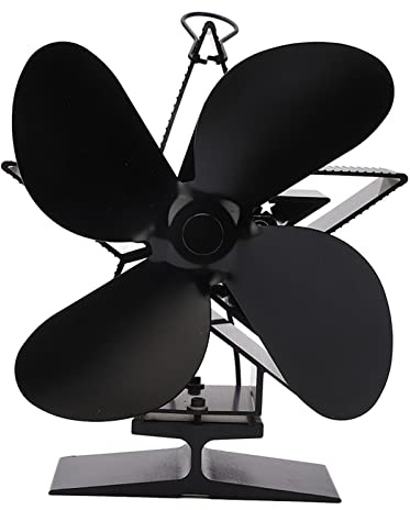 Telituny Wärmebetriebener Ofenventilator mit 4 Flügeln, hocheffizienter thermodynamischer Holzofen-Kaminventilator für die Heizung zu Hause, schwarze Aluminiumlegierung