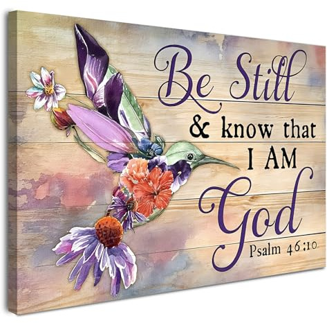 Alptiny Gerahmtes Wandbild 30×40 cm Christliches Leinwandbild Be Still Psalm 46 10 für Wohnzimmer Schlafzimmer Flur Vintage Holzoptik Deko mit Haken Nägeln und magischer Klettbefestigung