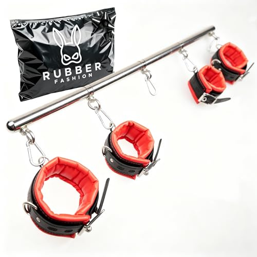 Rubberfashion Spreizstange 64 cm verstellbar mit Handfesseln und Fußfesseln – BDSM Set - Fesseln & Bondage - Bondage Fessel Set für Paare Frauen und Männer