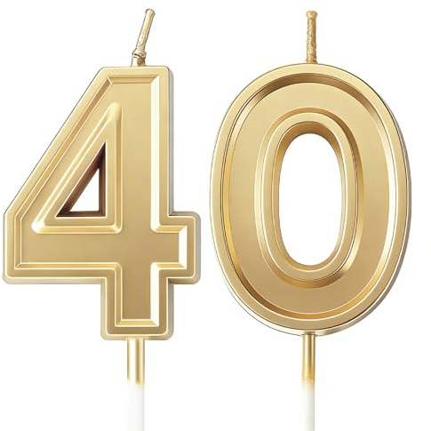 URAQT Geburtstagskerzen Zahlen 40, 3D Gold Geburtstag Kerzen für Kuchen | Gold Kerzen Geburtstag, Tortendeko Geburtstag, Geburtstagskerzen für Geburtstagsdeko
