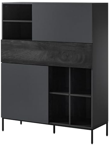 home24 Highboard aus lackiertem MDF & Metallgestell in Grau | Stauraum-Möbel mit pulverbeschichtetem Unterbau | Vertikale Aufbewahrung für Wohn- oder Esszimmer