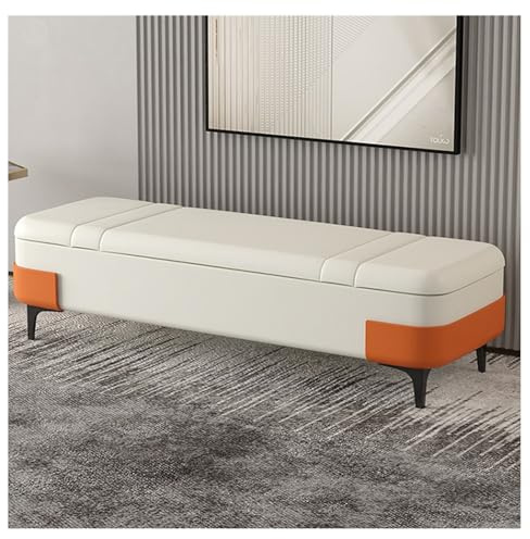 Hhmmei2024-23 Hocker am Bettende Aufbewahrungsbank aus Leder, Moderne Schlafzimmerbank, gepolsterte Eingangsbank, Innenbank for Wohnzimmer/Bettende(Weiß)