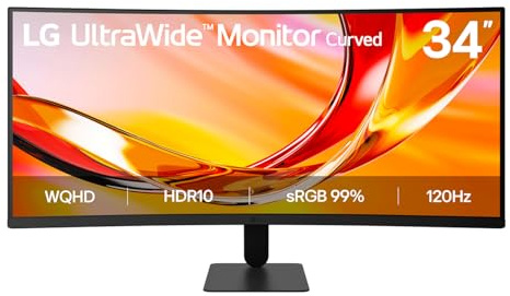 LG UltraWide Monitor 34U601B-B, 34 inch Curved UWQHD 1440p, 120Hz w/VRR, VA, 5ms, FreeSync Premium, HDR10, HDMI 2.0, DP 1.4, Black