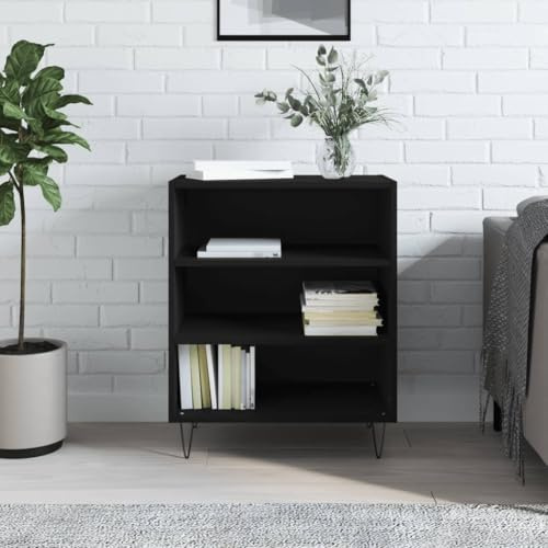 LoogCape Credenza nera, 57 x 35 x 70 cm, in legno con gambe in ferro, molto spazio per soggiorno, sala da pranzo, corridoio, ufficio e cucina, salvaspazio, moderna console e credenza, durevole