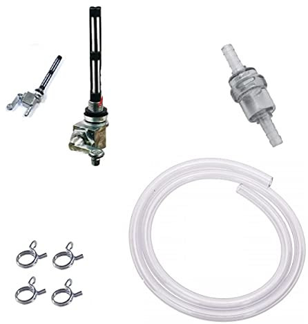 UNIVERSALE RUBINETTO M10x1 + TUBO BENZINA + FILTRO + COLLARE CARBURANTE MOTO CICLOMOTORE VINTAGE CROMO