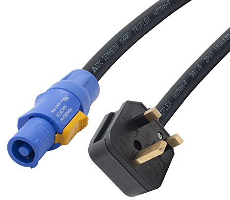 Neutrik Powercon H07 Cables. 20 amp Connectors. NAC3FCA - UK Plug. PA mains lead. 3x2.5mm Conductor Size. (1.5m)