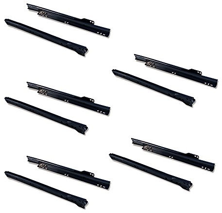 Emuca - Coulisses pour tiror de pour tiroir, 250mm avec Sortie partielle en Couleur Noir, Lot de 5 glissières de tiroir