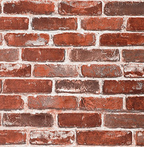 Arthome Red Brick Wallpaper 53x565cm Self Adhesive White Line Peel and Stick Decorative Film Roll Shiplap Wall Covering for Wall Kitchen Cabinet Furniture Shelf Liner Drawer Desk Table Cupboard