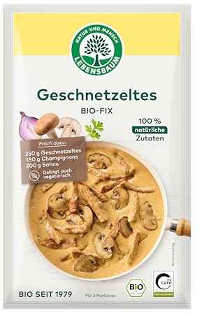 Lebensbaum Geschnetzeltes, Bio-Würzmischung für Geschnetzeltes mit Champignons, Bärlauch, Liebstock & Muskat, feine Hausmannskost in Minuten, 28 g