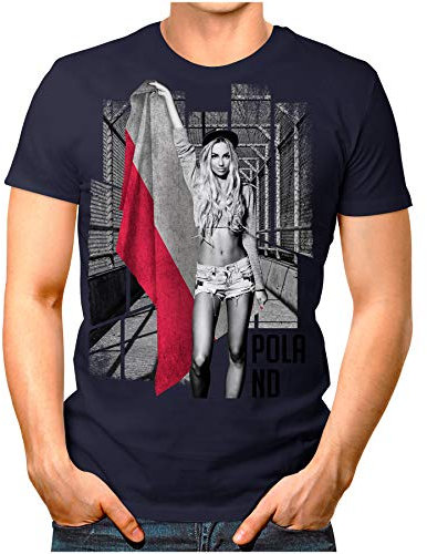 OM3® - Poland-Soccer-Girl - Herren T-Shirt Fan Support Fußball Trikot Sexy Frau Polen Polska Vintage Weiß XL