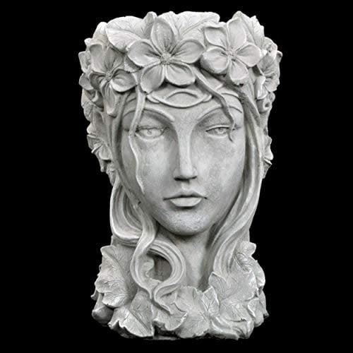 Thaiboo Blumengefäß Pflanzgefäß Frauenkopf Büste Massive Steinfigur Skulptur Wassersprudler Übertopf Gartendeko Steinguss wetterbeständig Pflanzschale Dekotopf Pflanzbüste Pflanztrog 34 cm hoch