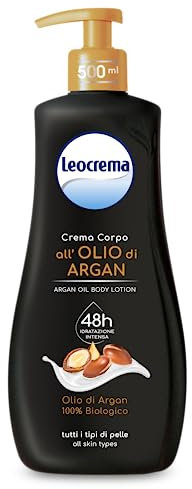 Leocrema - Crema Corpo All'Olio di Argan, Texture Ricca e Vellutante ad Assorbimento Rapido, Idratazione per 48 ore, 500ml