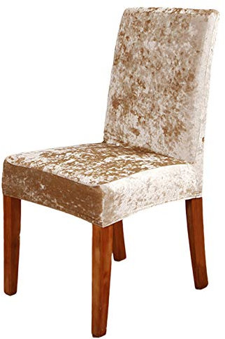 LiveGo Crushed Velvet Dining Chair Covers Set of 6,Stretch Removable Washable Dining Chair Slipcover Super Soft Protector for Seat Covers for Wedding Party Dining Room Home Decor(1pc,Champagne)