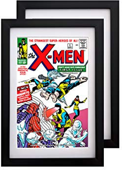Comic-Buchrahmen, 98 % UV-geschützt, säurefreie Matte, für Comics bis zu 17,8 x 26,7 cm, Sägezahnaufhänger für Wandmontage (schwarzer Rahmen, weiße Matte)
