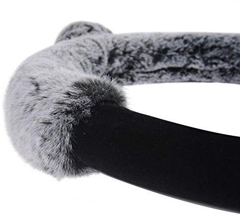 Herbests Lenkradabdeckung, Universal Auto Lenkradhülle Lenkrad Abdeckung Lenkradbezug Anti Rutsch Winter Warm Plüsch Lenkradhülle Lenkradschoner für Damen, Herren,38CM,Graue