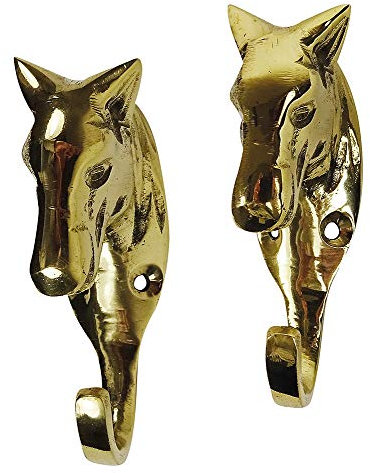 zeitzone Garderobenhaken Pferd Trensenhalter Messing 2 Stück Wandhaken Nostalgie 9cm