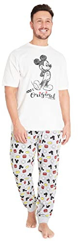 Disney Pigiama Uomo Cotone Lungo, Pigiama Due Pezzi Topolino (Bianco/Multicolore, 3XL)