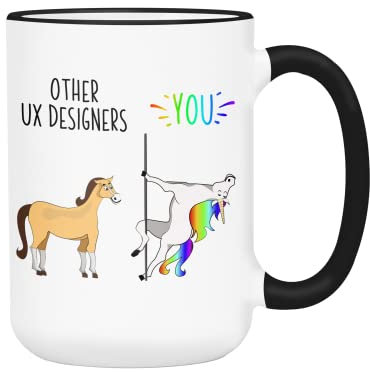 Ransalex Funny UX Designer Gifts - Other UX Designers Coffee Mug - Birthday Appreciation Cup (15oz, black handle/rim)
