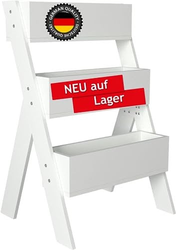 moebel17 6108 Gardenia Blumenständer Blumentisch Planzenaufbewahrung Blumentreppe, Weiß, Holz, 3 Ablagefächer, Designerregal, 64 x 98 x 49 cm