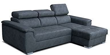 Robin Silver Ecksofa mit Schlaffunktion Bettkasten 3 Verstellbare Kopfstützen Sofa L-Form Schlafsofa Freistehende Eckcouch Schlafcouch Wohnzimmermöbel Wohnlandschaft Rechts Grau