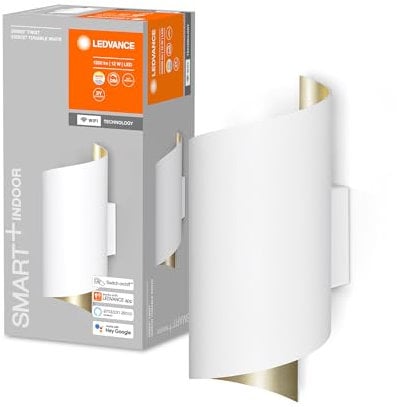 LEDVANCE ORBIS TWIST SMART+ Wi-Fi Leuchte, dimmbare LED Wandleuchte, 12W, Farbtemperatur von 3000-6500K, 600 Lumen, Farbkombination weiß/gold, aufgedrehter Zylinderform, 23x12cm