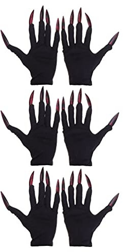 PRETYZOOM 3 Paare Rote Geisternägel Halloween Schwarze Handschuhe Gruselige Krallenhandschuhe Gruselige Handschuhe Abschlussball- Handschuhe Für Katzenpfoten Reinigen Nagel Die