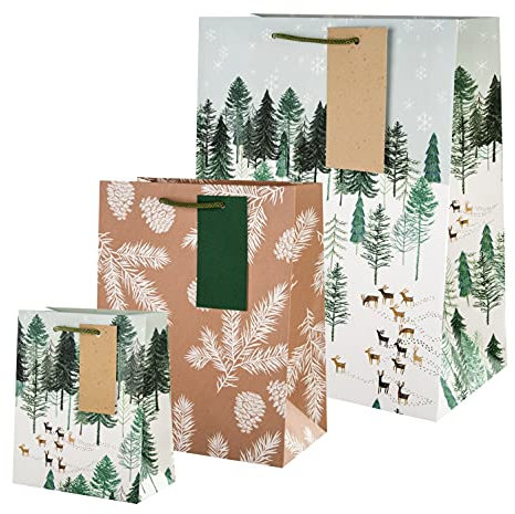 Hallmark Geschenktüte 3er Pack 3 Festliche Motive Weihnachten Winterwunderland Hirsche Hirsche Braun Kraft