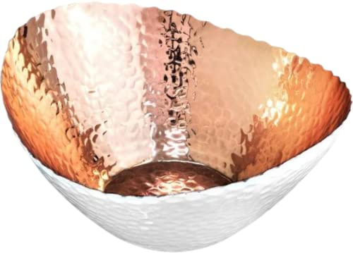 Monarch Abode 30604 Hand Hammered Metal Decorative Bowl, Modern Centerpiece Fruit Bowl for Kitchen Counter, 7.5 inch, White and Copper Finish