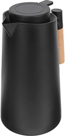 Cabilock Thermoskanne Edelstahl Isolierkanne mit Holzgriff Kaffeekanne Wasserkrug Wasserkanne für Küche Zuhause Tee Kaffee Getränke Wasser Schwarz 1L