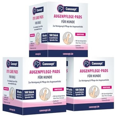 Canosept Augenpflege-Pads für Hunde 3x 100 Stück - Augenpflege Hund und Tränenfleckenentferner Hund – Augenreiniger für Hunde mit beruhigendem Aloe Vera Extrakt, schonende Hundepflege
