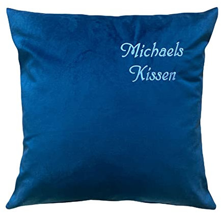 Krings Fashion Kissen, Sofakissen - Samtvelours - mit Namen nach Wunsch individuell anpassbar - Hochwertig Bestickt - 50 x 50 cm - Marine