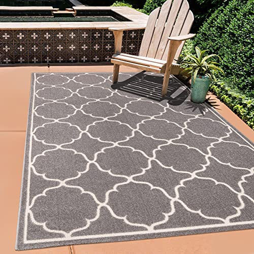 SANAT Outdoor Teppich Wetterfest - Für Innen- und Außenbereich - Wasserabweisend für Balkon, Terrasse, Garten, Küche, Bad oder Wohnzimmer - Hellgrau, 140 x 200 cm