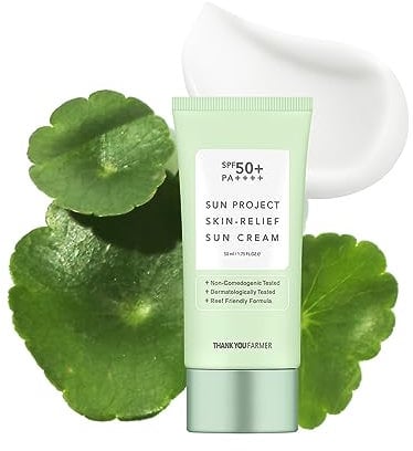THANKYOU FARMER Sun Project Skin Relief Sun Cream SPF50+ PA++++ 50 ml, Nicht komedogen, empfindliche Haut, koreanische Sonnencreme, riffverträglich