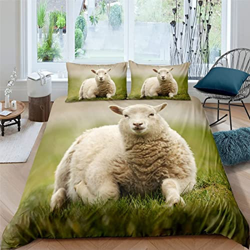 LUYAPOND Bettwäsche 135x200 Schaf Bettwäsche Set für Kinder, Schließung Weich Atmungsaktive Mikrofaser Bettbezüge, 1 Bettbezug mit Reißverschluss + 1 Kissenbezug 80x80 cm