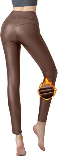 Powder Queen Damen Kunstleder Leggings Lederhose High Waist Leggings Hose Strumpfhosen Treggins Leggins Kunstleder Leggings Leder Look hüfthoch Thermal Kunstleder Winter
