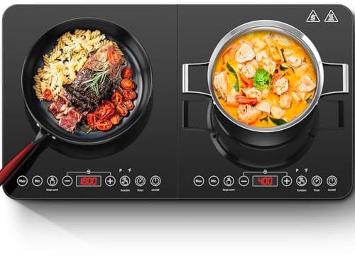 Aobosi Double Induction Hob,Induction Hobs with Black Glass Panel Body, Independent Control,Induction Cooker with 20 Temperature Setting&18 Power Levels[Upgrade],4-Hour Timer,2800W,Safety Lock