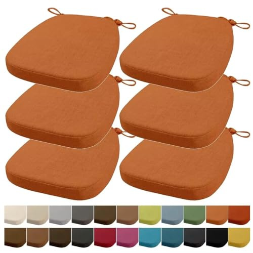 Orumrud 43x42x33CM(5CM Dicke) Stuhlkissen, Gartenstuhl Sitzkissen, Esszimmerstuhl Sitzkissen, waschbar, mit Reißverschluss, Riemen, rutschfestes Sitzkissen für Gartenstuhl (Orange 6 Stück)